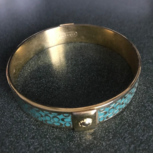 Coach Signature C Gold/Teal Bangle Bracelet - Picture 1 of 15